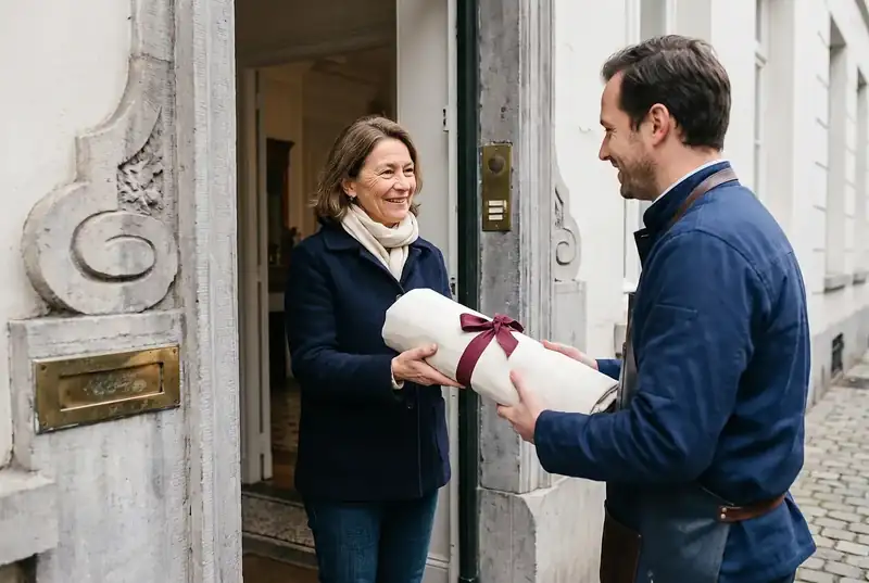 Livraison d'un tapis restauré à une cliente