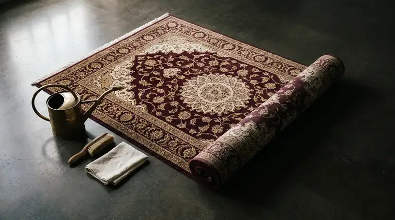 Tapis persan déroulé dans l'atelier
